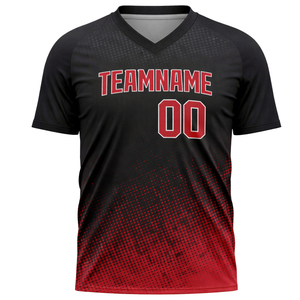 Maillot de softball personnalisé noir et rouge dégradé avec nom d'équipe et numéro 00, design col en V - Product Image 1