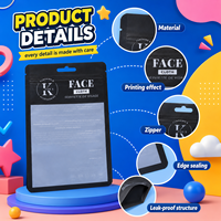 Sachet plat en plastique noir mat à fermeture éclair, scellé sur 3 côtés, avec fenêtre et trou de suspension, pour emballage de tissus pour le visage et vêtements, vente en gros