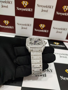 Reloj de Moissanita Totalmente Cubierto con Diamantes de Moissanita de Corte Brillante Redondo VVS, Relojes de Acero Inoxidable para Hombre y Mujer, a la Moda - Product Image 3