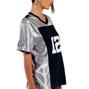 Maillot de football américain pour femme, col en V, maille argent marine, numéro 12, manches courtes, coupe régulière, vêtement anti-humidité - Product Image 6
