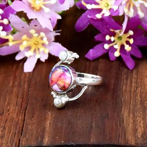 Belle bague en turquoise rose nacré, pierre précieuse, argent sterling 925, style bohème, faite à la main, bijoux fins pour femmes - Product Image 3