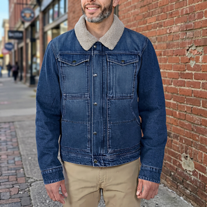 Chaqueta vaquera de hombre, lavado medio, con cuello de sherpa, estilo casual, con botones, tipo camionero - Product Image 6