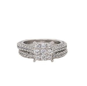 Ensemble de bagues de fiançailles en diamant de laboratoire taille brillant 3 carats, double halo, or blanc 14 carats, certifié IGI, luxe, pour mariée - Product Image 1