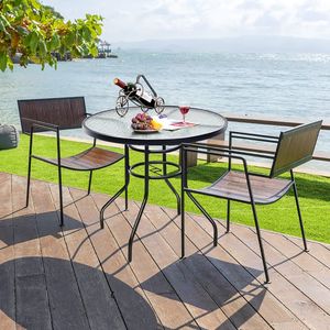 Tavolo da Patio Rotondo da 32 Pollici con Vetro Temperato e Struttura in Acciaio, Foro per Ombrellone, Elegante Arredo da Esterno - Product Image 2