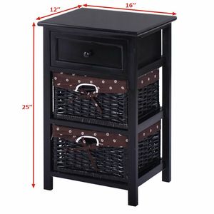 Midcentury Modern 3-Tier Wooden <b>Nightstand</b> with 2 Baskets and Drawer for Villa Bedroom - Product Image 4