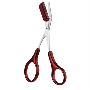 Ciseaux à sourcils en acier inoxydable, lame droite, pointe arrondie, manche en plastique, outil de beauté et de toilettage, pour droitiers - Product Image 1