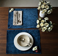 TheFabira Set de table rectangulaire classique en velours bleu, luxueux, doux, écologique, réutilisable, lavable, pour la maison, l'hôtel, le restaurant