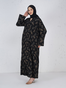 Ethnic Floral Digital Print Black Maxi Abaya with Matching <b>Hijab</b> Traditional Islamic Long Dress Modest Apparel for Women Wear - Product Image 4