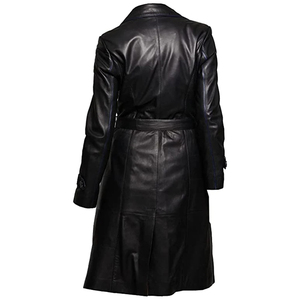 <b>Women</b>’s Genuine Leather Long Coat – Turtleneck Collar Embossed Design Windproof Custom Logo OEM ODM - Product Image 2