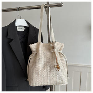 Casual Natural yarn bag Woven Tote with Drawstring Fashionable Shoulder Bag for Summer <b>Beach</b> Sustainable Gift <b>Accessory</b> - Product Image 2