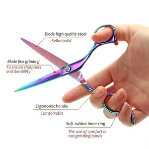 Ciseaux de coiffure professionnels Morje Surgical en acier inoxydable 440C, lame tranchante, pour droitiers, manche moyen, finition arc-en-ciel, 28 - Product Image 2