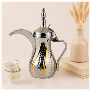 Arabic Dallah Coffee <b>Pot</b> Stainless Steel Hammered Arabian Teapot Silver Gold Plated Middle Eastern Qahwa Server for Home Hotel - Product Image 6