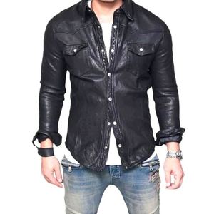 Camisas de Hombre con Logotipo Personalizado al por Mayor, Camisas de Cuero Genuino de Alta Calidad, Ropa Casual para Hombre, Camisas de Cuero Ligeras con Cuello Alto - Product Image 1