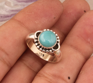 แหวนลาริมาร์ทรงกลมธรรมชาติ เงินแท้ 925 ทำมือ พลอยสีฟ้า งานฝีมือ ขายส่ง แหวนพลอยลาริมาร์สำหรับผู้หญิง - Product Image 4