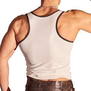 Men's Faux Leather Tank Top Men Casual Summer Vest Style Sportswear Lightweight <b>Material</b> - Product Image 2