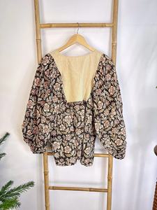 Pur coton terreux floral bohème chemisier haut indien Bagru bloc imprimé été élégant confortable vêtements de jour - Product Image 4