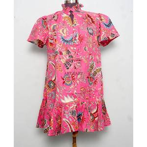 Vestido Casual de Algodón para Mujer, Diseño Vintage de Verano, Estampado Floral, Manga Corta, Corte en A, Ecológico, Venta al Por Mayor y Fabricación - Product Image 2