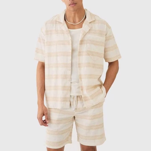 Conjunto de Camisa y Pantalones Cortos de Algodón de Lujo para Hombre, Transpirable, Tallas Grandes, con Manga Corta, Venta al Por Mayor, para Verano - Product Image 1