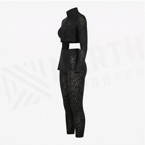 Conjunto de Yoga de 2 Piezas North Approach con Estampado de Leopardo, Top Corto con Cierre Frontal y Leggings de Cintura Alta, Ropa Deportiva de Spandex y Poliéster - Product Image 3