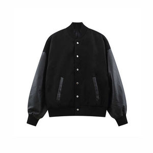 Chaqueta Varsity Negra, Chaqueta de Invierno con Mangas de Cuero Genuino y Cuerpo de Lana, Opciones de Colores de Equipo, Chaqueta Varsity Lettermen para Hombre - Product Image 1