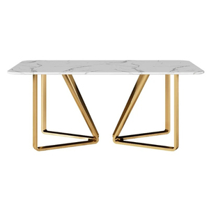 Modern Rectangle Marble Top Dining <b>Table</b> With Gold Metal <b>Legs</b> 6 Seater Home Furniture - Product Image 1