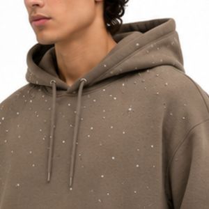 Sweat à capuche oversize en polaire taupe pour homme, motif étoile en strass, en coton épais, style streetwear, décontracté, hiver, OEM - Product Image 5