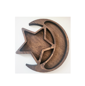 ถาดไม้ลายดาวพระจันทร์เสี้ยวสำหรับงานรอมฎอน ถาดเสิร์ฟอาหารสีธรรมชาติ ของตกแต่งบนโต๊ะอาหาร - Product Image 1