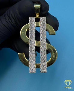 จี้รูปสัญลักษณ์ดอลลาร์สุดหรู ประดับเพชรแบบ Iced Out สไตล์ฮิปฮอป สร้อยคอทองคำ/เงิน ดีไซน์วิบวับ ของขวัญเครื่องประดับสุดโดดเด่น - Product Image 2