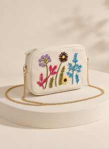 Sac à bandoulière en coton brodé à la main pour femme, avec fermeture éclair, motif floral, en toile, pour le quotidien et les voyages - Product Image 3