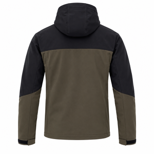 Veste Softshell Homme Personnalisée Bicolore à Capuche Coupe-Vent Résistante à l'Eau pour Activités de Plein Air et Tenue de Travail, Fermeture Éclair Intégrale, OEM, Marque Privée - Product Image 3