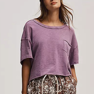 Camisetas Cortas de Algodón 100% Personalizadas para Mujer, Estilo Sexy, Cuello Simulado, Tallas Grandes, Venta al por Mayor - Product Image 3