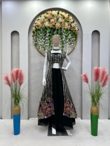 Elegant Three-Piece Fox Georgette Collection Lehenga Blouse <b>Shrug</b> 3-Layer Palazzo Salwar Kameez Stitched for Parties - Product Image 3