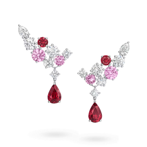 Pendientes colgantes de plata 925 de lujo para mujer con piedras de rubí rosa y blancas, joyería de boda - Product Image 2