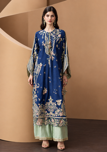 Salwar Kameez élégant en soie modal brodée avec bordure bleue, tenue de mariage traditionnelle indienne/pakistanaise, longueur standard pour femmes - Product Image 3