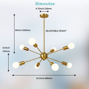 Lampadario Sputnik a 8 luci in ottone spazzolato metà secolo moderna plafoniera a sospensione industriale per cucina soggiorno - Product Image 5
