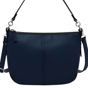 กระเป๋าหนังสีน้ำเงินกรมท่าทรงโฮโบสำหรับผู้หญิง  พร้อมฮาร์ดแวร์สีเงิน  กระเป๋าสะพายไหล่ กระเป๋าถือแบบสะพายข้าง  กระเป๋าโท้ทมินิมอลสำหรับทำงาน  กระเป๋าซิปแบบสะพายไหล่  กระเป๋าหนังนิ่ม - Product Image 1