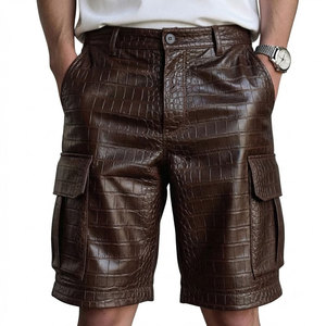 Affordable Price Genuine <b>Leather</b> Jorts For <b>Men</b> Mid Rise Straight Leg With Pocket Button Closure Fashion <b>Shorts</b> - Product Image 1