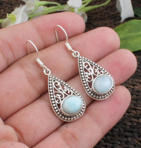 Auténticos Pendientes de Larimar Natural Dominicano, Plata de Ley 925, Joyería de Lujo Unisex para Bodas y Fiestas - Product Image 1