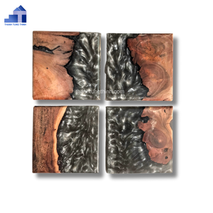 Ensemble de sous-verres uniques en bois et résine époxy, multicolores et finition naturelle, fabriqués au Vietnam - Product Image 4