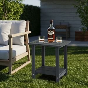 Tavolino Laterale Adirondack a 2 Ripiani in HDPE Grigio Scuro Resistente alle Intemperie per Uso in Parchi - Product Image 4
