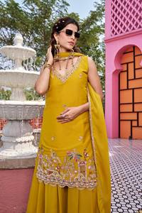 ชุดสัลวาร์ คามีซปักลายสีเหลืองสำหรับผู้หญิง พร้อมผ้าคลุมไหล่ สำหรับงานปาร์ตี้ งานแต่งงาน เสื้อผ้าอินเดีย ปากีสถาน - Product Image 4