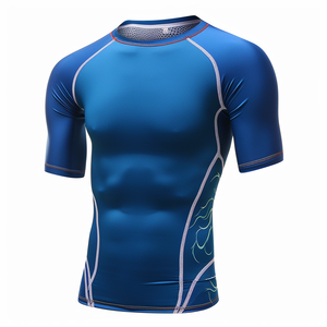 Camiseta Deportiva de Manga Corta para Hombre, Color Verde Lima, con Estampado Azul, de Secado Rápido, Spandex y Poliéster - Product Image 5