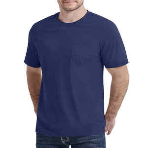 Camiseta de Algodón Azul Marino para Hombre, Manga Corta, Cuello Redondo, con Bolsillo, Estilo Casual, Corte Regular, Color Sólido - Product Image 1