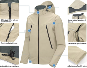 <b>Men's</b> Solid Color Hooded Windproof <b>Jacket</b> Stand Collar Zipper Closure Casual Autumn Wear 100% Polyester Coated Shell Custom Logo - Product Image 5