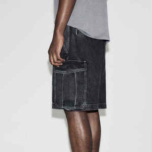 Shorts en jean décontractés pour hommes, couleur unie, coupe ample, respirants, taille mi-haute, brodés, séchage rapide, style streetwear, très demandés pour l'été - Product Image 4