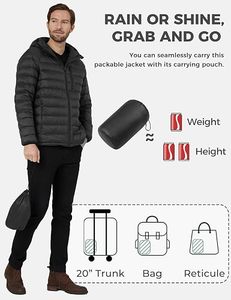 <b>Men's</b> Lightweight Windproof Casual Packable Quilted Puffer Jacket Waterproof Winter Hooded Storage <b>Pouch</b> - Product Image 5