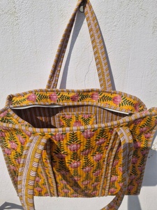 FABRICATEFIZZ <b>Vintage</b> Cotton <b>Tote</b> <b>Bag</b> Handmade Quilted Lightweight Shoulder <b>Bag</b> Reusable Shopping <b>Bag</b> Large Capacity Travel - Product Image 3