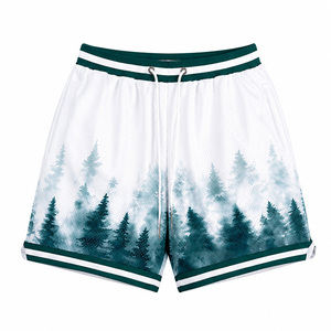 Pantalones cortos de baloncesto de malla con estampado de bosque de pines para hombre - Pantalones cortos deportivos informales con estampado gráfico, cordón y bolsillos para hacer ejercicio y correr - Product Image 3