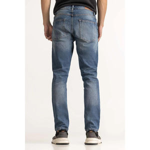 กางเกงยีนส์เดนิมทรงสลิมฟิตสำหรับผู้ชาย ดีไซน์ซิปหลายกระเป๋า สไตล์สตรีทแวร์ สีฟ้าอ่อน ลุคสบายๆ แบบ Stonewashed - Product Image 6