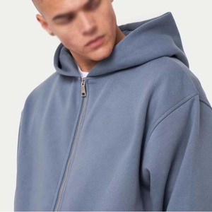 Sudadera con Capucha Azul para Hombre, Corte Holgado, Color Sólido, Diseño con Bolsillos, Ropa Casual de Otoño, Tejido de Felpa, 100% Algodón - Product Image 5